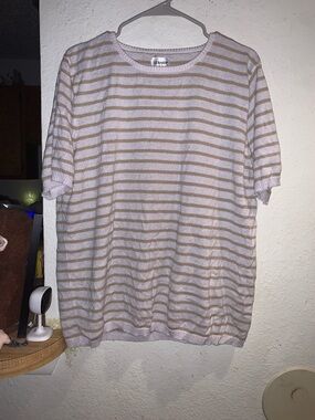 Liz Baker Striped Short Sleeve Top - Pink & Tan